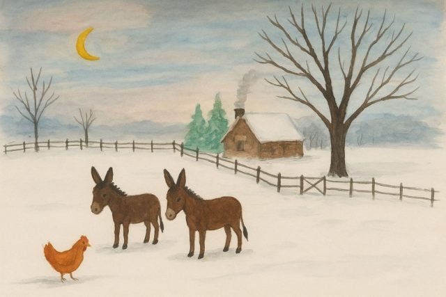 dessin ferme en hivers